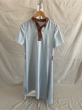 NWT LOEWE Spring 2018 Jonathan Anderson Pale Blue Leather-Trim Dress Size M